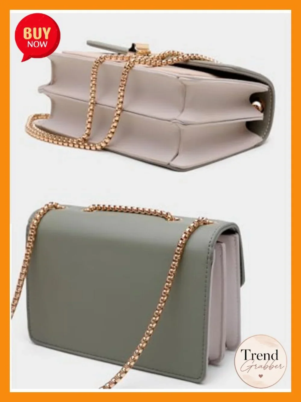 Vegan Leather Quilted Crossbody Bag with Gold Chain Strap